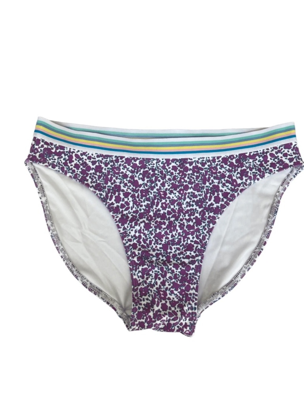 Zella Girls' Purple Floral Bikini Briefs with Striped Waistband